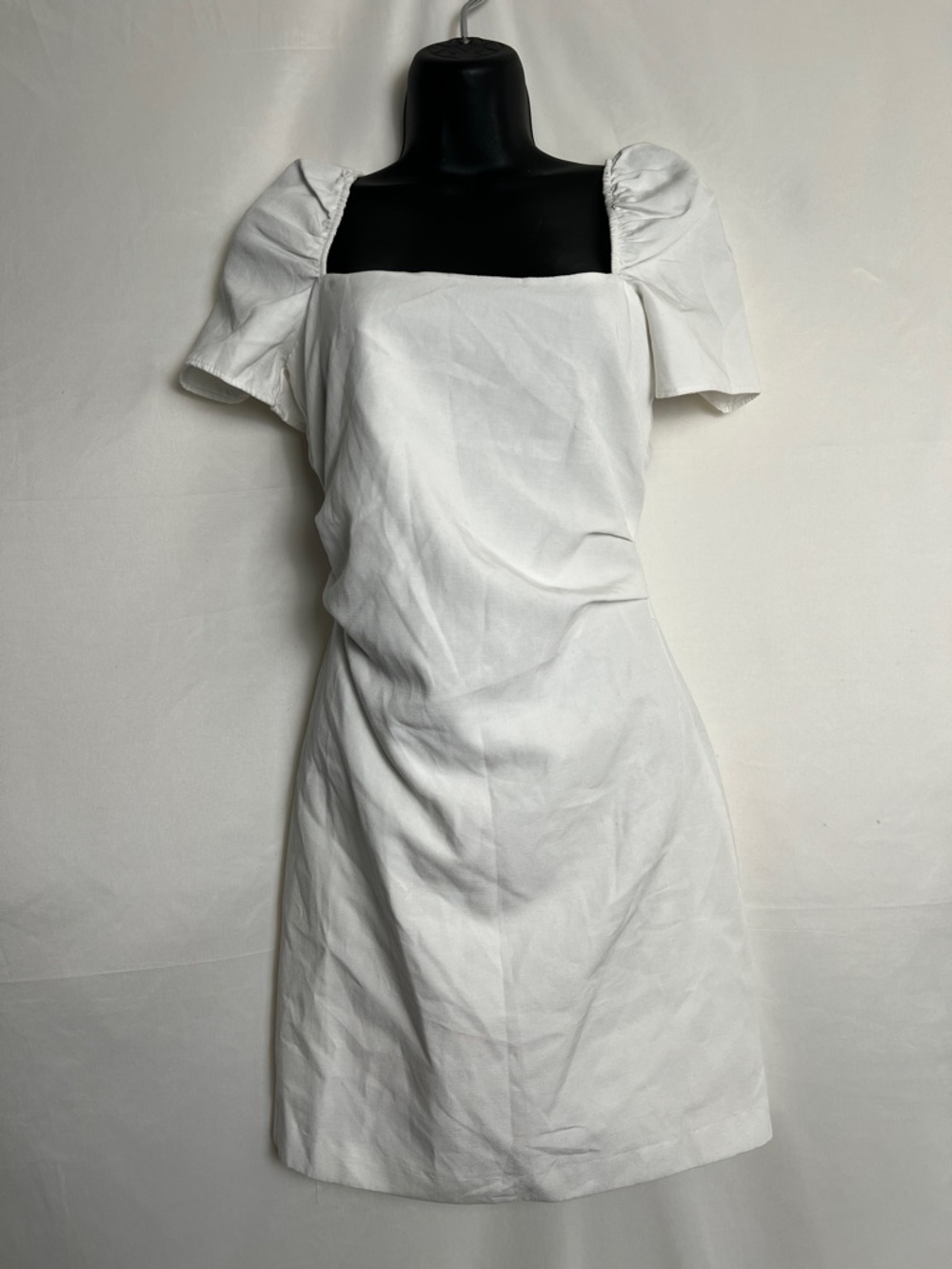 Zara White Square-Neck Puff Sleeve Mini Dress